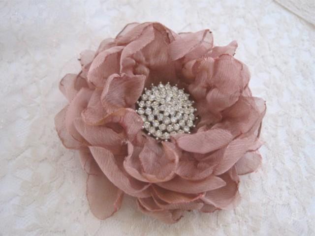 Hair Clip Wedding Rose Gold Colored Stunning Chiffon Flower