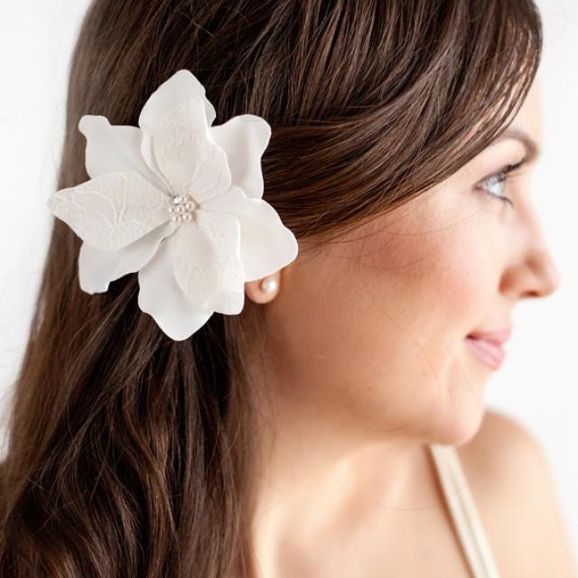 Magnolia Flower Hair Clip Ivory Lace Bridal Hair Clip Wedding