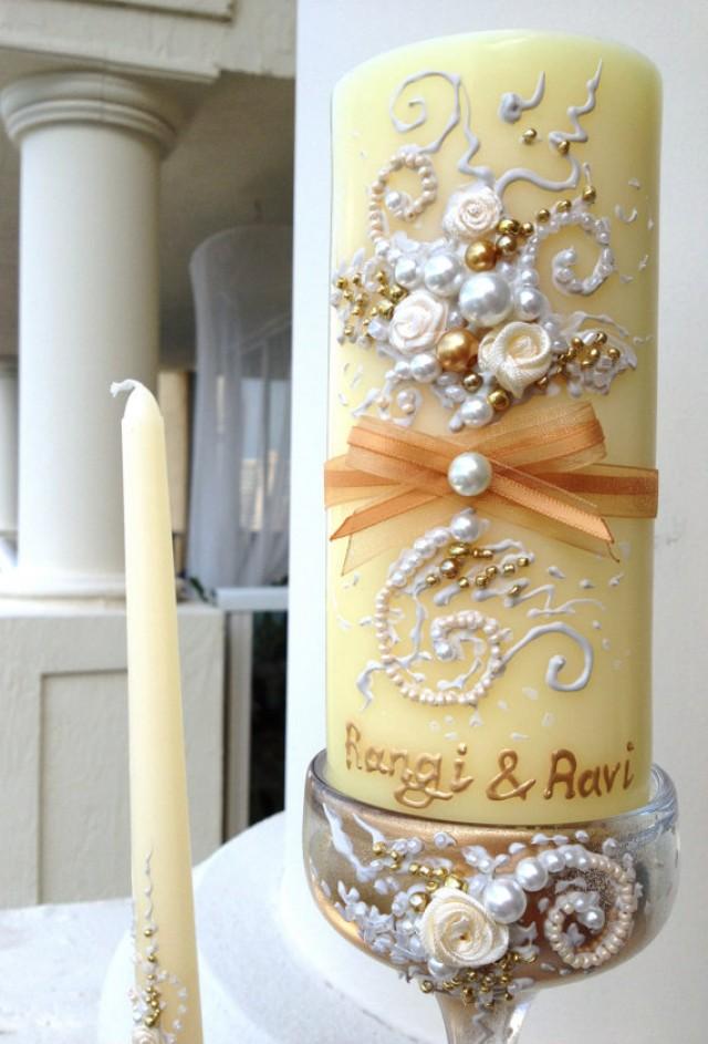 Beautiful Wedding Unity Candle Set 3 Candles And 3 Glass