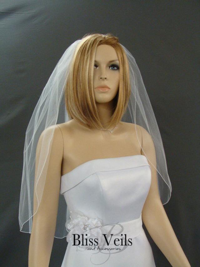 Pencil Edge Wedding Veil, Waist Length Bridal Veil, One Layer Veil