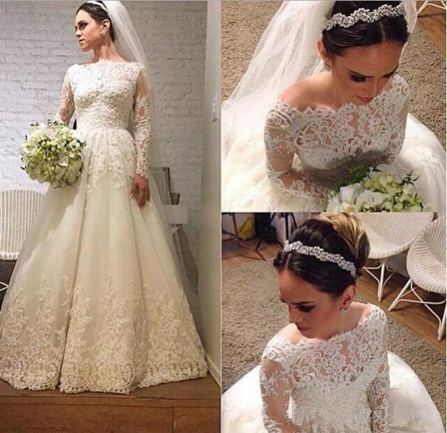Stunning 2015 Lace Winter Wedding Dresses Long Sleeves Appliques