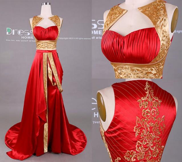 New Design Gold And Red Embroidery Beading Long Prom Dress/Embroidery