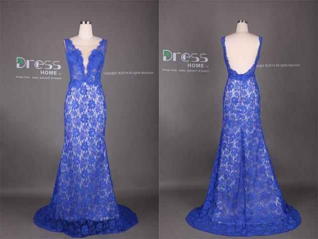 Sexy Royal Blue Lace Mermaid Prom Dress Long Lace Evening Gown Mermaid