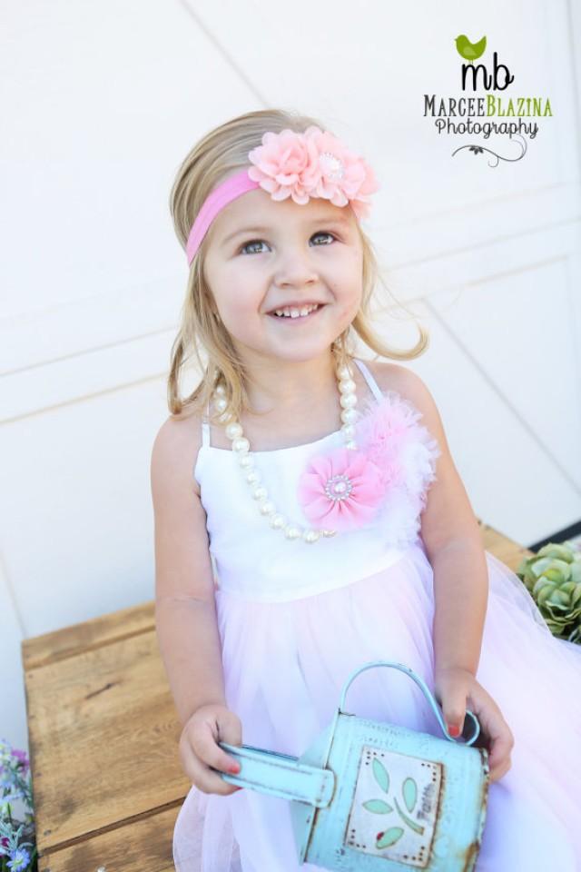 Pink Headband, Baby Headbands, Flower Headband, Pearl Headband, Prom