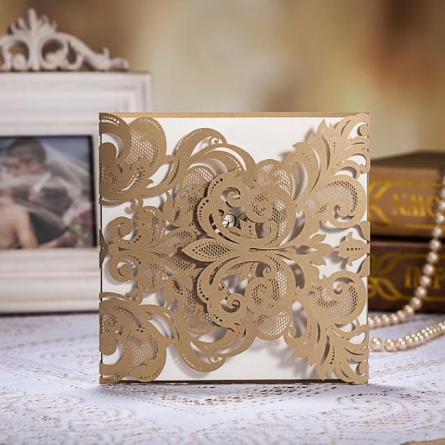 360pcs Vintage Golden Color Laser Cut Invitation Covers; Invitation Wraps; Invitation Pockets