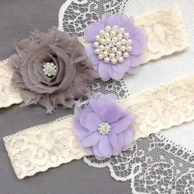 Wedding Garter Belt Set Bridal Garter Set Ivory Lace Garter Lavender