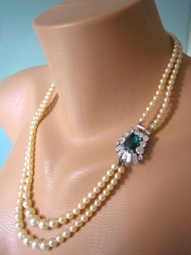 EMERALD Necklace, Rhinestone Necklace, Gatsby Jewelry, Wedding Jewelry
