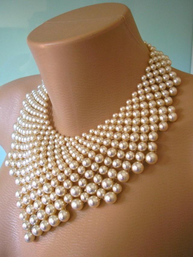 Pearl Statement Necklace The Great Gatsby Bridal Bib Art Deco Vintage Bridal Jewelry Pearl 1410