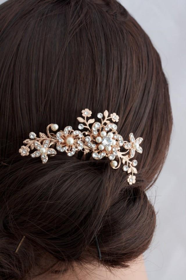 Flower Wedding Comb Rose Gold Bridal Hair Accessory Swarovski Crystal