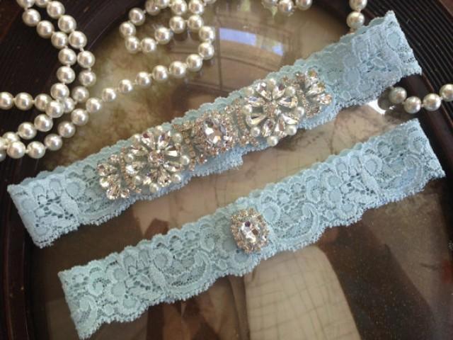 Wedding Garter-Light Blue-Ivory Lace Garter Set-Vintage-Bridal Garter-Garter Belt-Something Blue