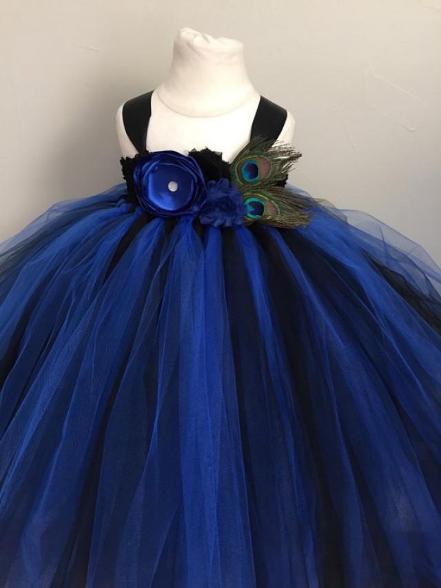 Black And Blue Girls Peacock Dress Girls Peacock Tulle Dress Peacock