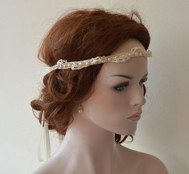 Rustic Wedding Headband, Lace And Pearl Headband, Wedding Hair