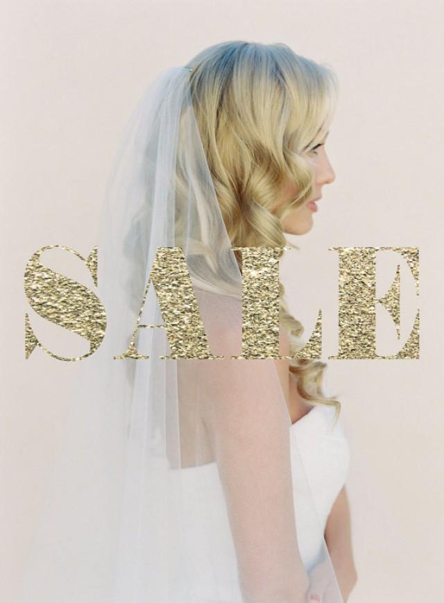 SALE Blush Drop Wedding Veil With A Little Gather, Simple Tulle Double