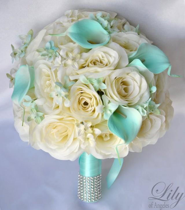17 Piece Package Silk Flower Wedding Bridal Bouquet Calla Lily Sets BLACK WHITE 