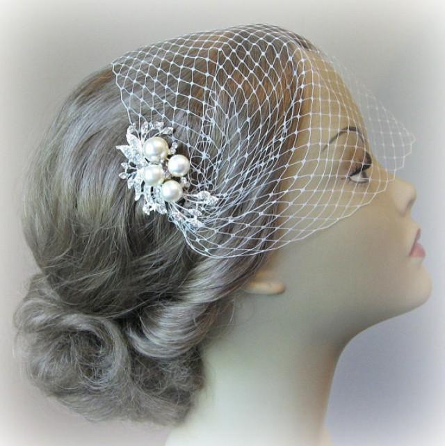 Bridal Veil And Bridal Comb Bandeau Birdcage Veil Bird Cage Veil With Ivory Pearl And 0037