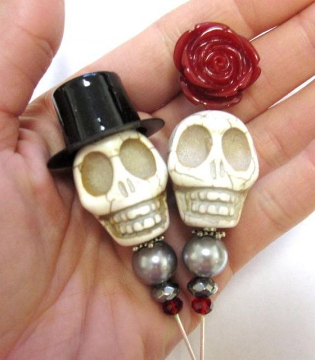 Sugar Skull Cake Topper Gothic Wedding Lapel Pin Day Of The Dead Cake Topper Bride And Groom