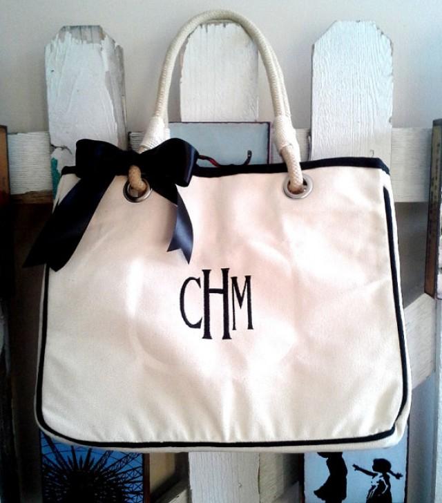 Set Of 4 Personalized Canvas Tote Rope Totes, Bridesmaid Gift Tote, Monogrammed Tote Bag ...