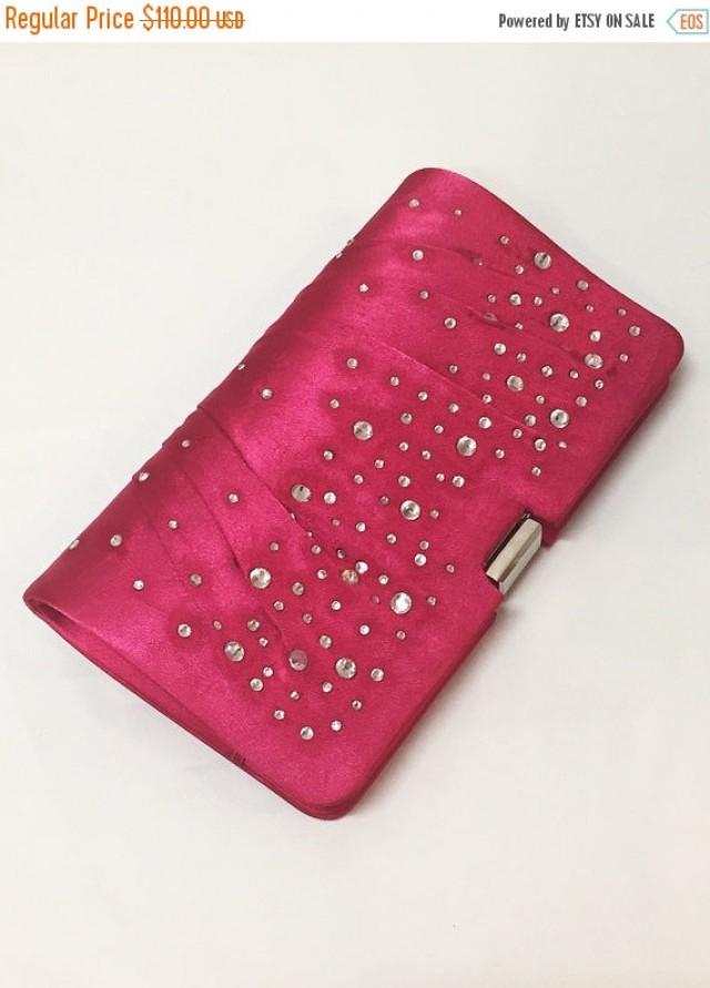 Wedding Clutch Fuchsia Crystal Detailing, Hot Pink Crystal Formal Evening Bag, Bridesmaid Clutch