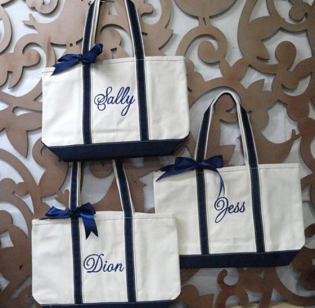 Monogrammed Canvas Tote Bag, Set Of 5 Large Canvas Bridesmaid Gift Totes For Wedding Party ...