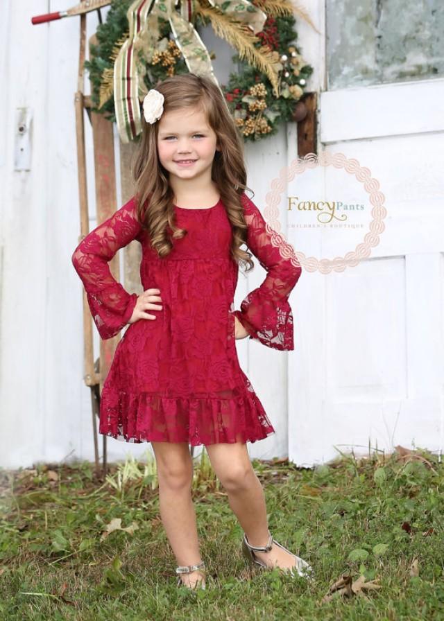 Burgandy Dress - Boho Style- Flower Girl Dress -Lace Flower Girl