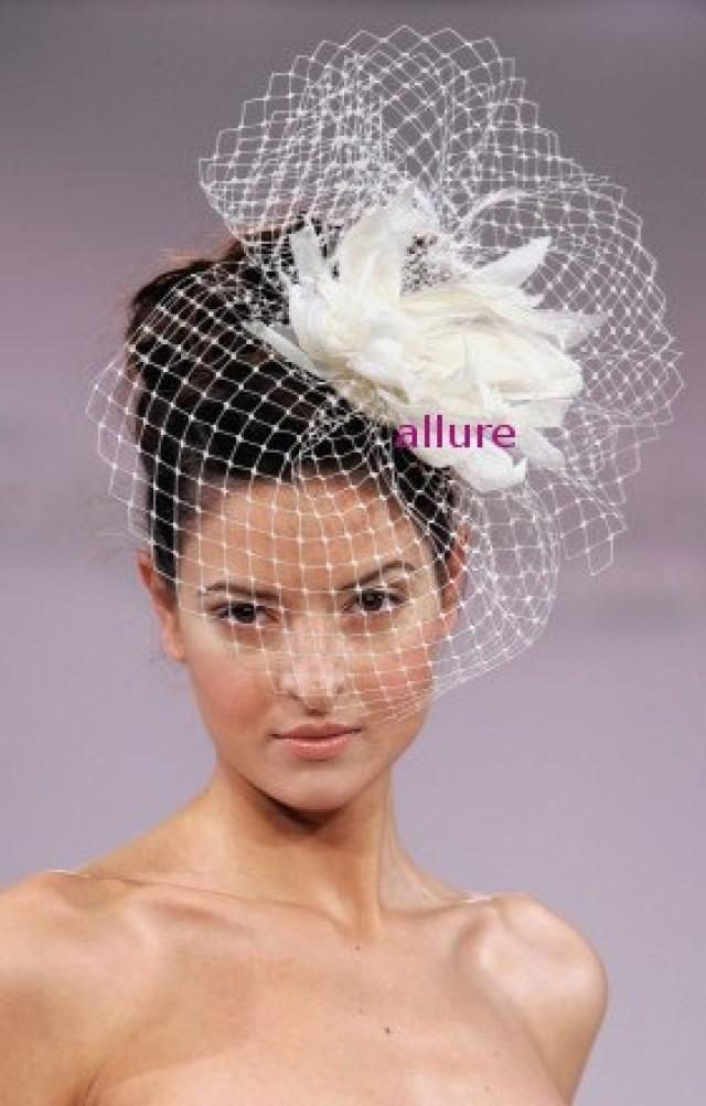 BIRDCAGE VEIL. Feather Wedding Flower. Fether Headdress. Bridal Veil