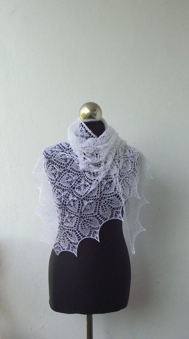 Lace Shawl White Hand Knitted Cobweb Shawl With Beadslace Shawlwhite Wedding Lace Shawl 4166