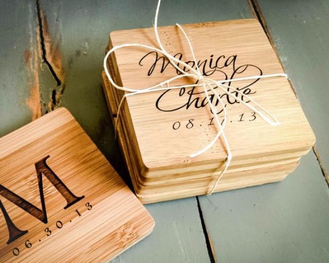 4 Custom Engraved Bamboo Coasters, Personalized Coasters, Custom