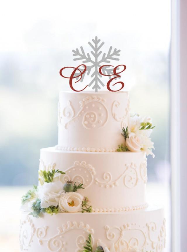 Snowflake Monogram Wedding Cake Topper, Custom Two Initials And ...