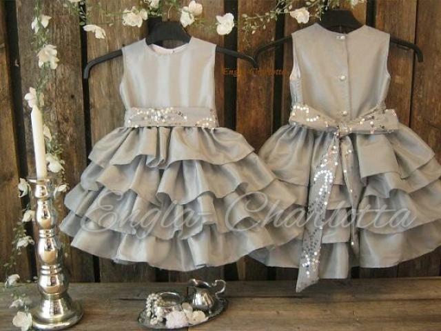 grey silver flower girl dresses