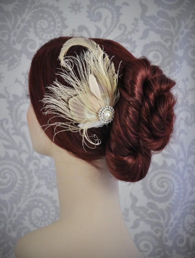 Ivory Peacock Feather Fascinator Ivory Bridal Hair Accessory With