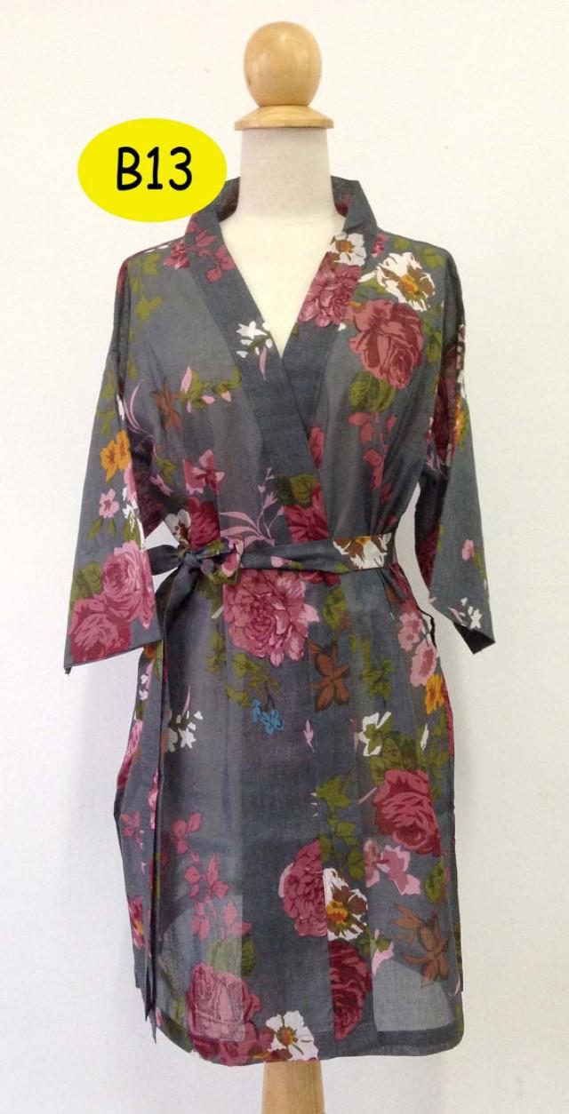 gray floral robe