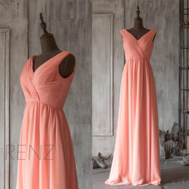2015 Coral Bridesmaid Dress, Blush Pink Wedding Dress, Chiffon Party