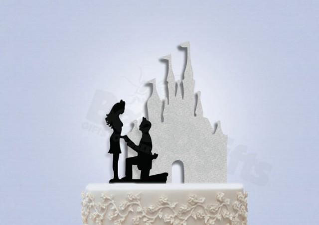 Disney Inspired Proposing In Front Of Castle Wedding Cake Topper