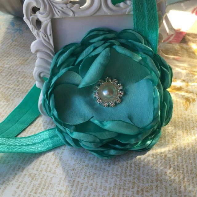 Baby Girl Headbands, Best Baby Gifts, Satin Flower Headbands, Turquoise