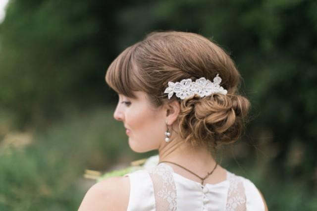 Ivory Lace Hair Comb Pearl Wedding Victorian Hair Comb Hand