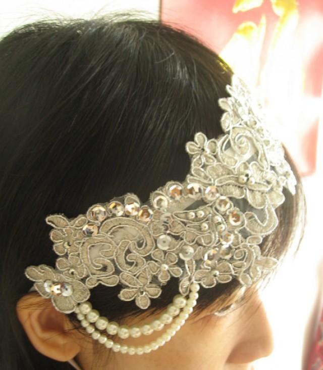 Pearl Headband, Bridal Wedding Headband, Rhinestone Crystal Hair Ribbon