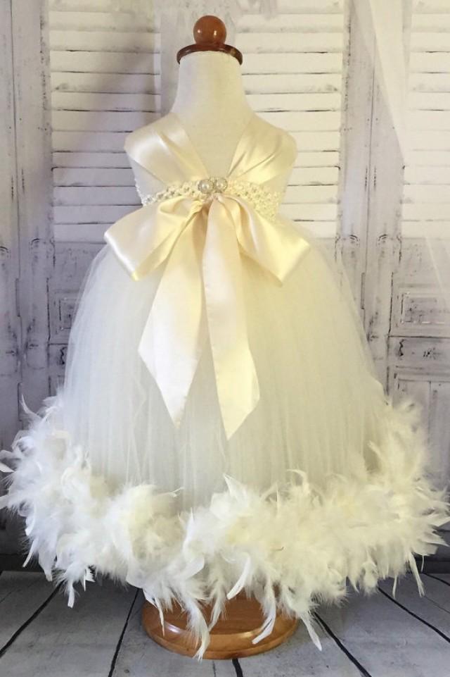 Feather Flower Girl Dress Baby Toddler Child Tutu Dress Vintage