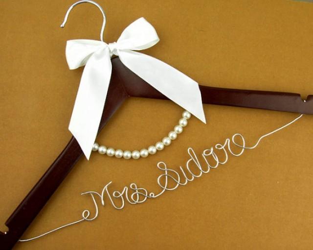 Personalized Wedding Dress Hanger With Pearls, Wire Name Hanger, Custom