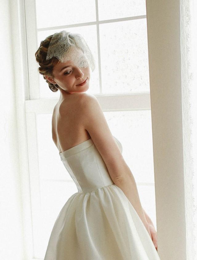 Birdcage Wedding Veil, Bridal Blusher Veil, Tulle Face Veil, Gold Lace