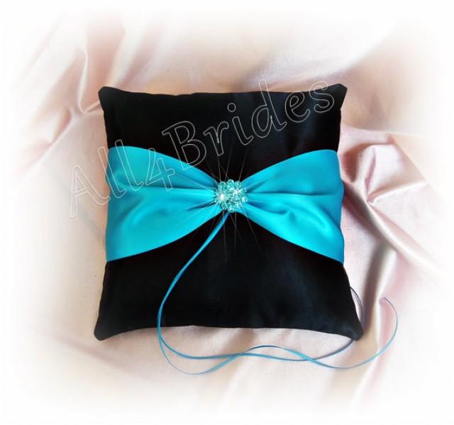 Malibu blue ring cushion turquoise and black wedding accessories Turquoise and Black wedding ring bearer pillow