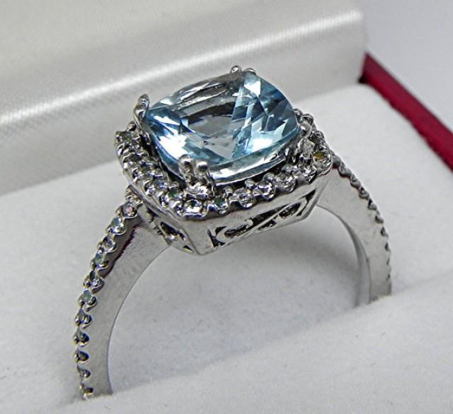 Aaaa Natural Aquamarine Cushion Cut 8x8mm 1 91 Ct 14k White Gold