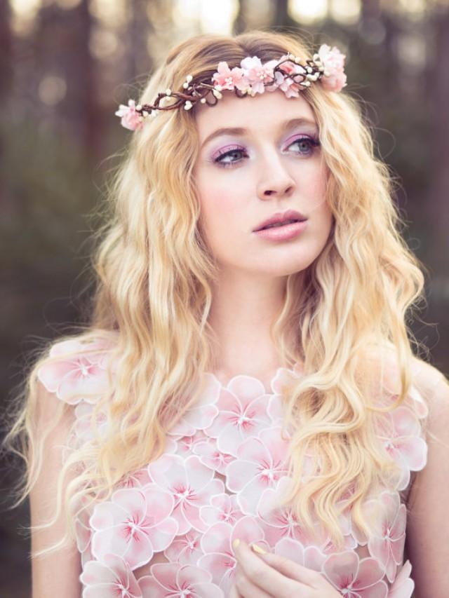 Pink Flower Crown Wedding Headpiece Flower Crown Bridal Headband