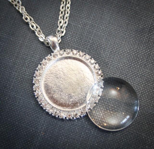 1 KIT Round Rhinestone Blank Pendant, Glass And Necklace Silver Lead