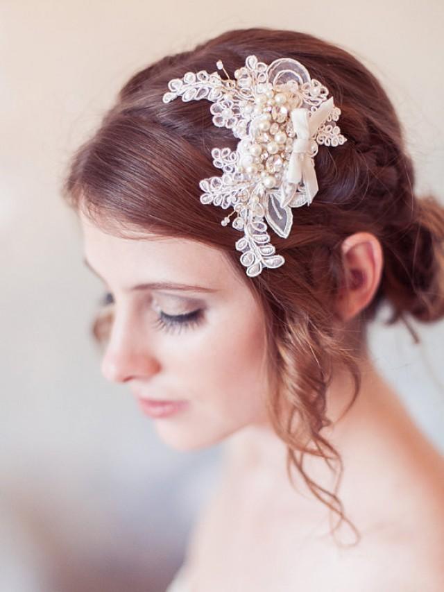 Crystal And Lace Ivory Wedding Headpiece, Lace Bridal Hair Comb, Ivory Lace Bridal Hair
