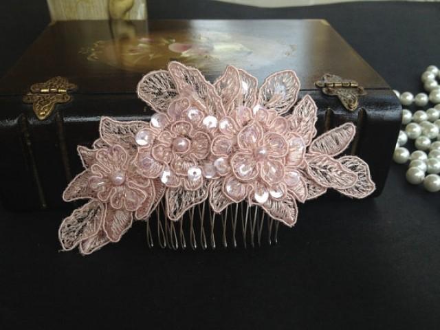 Bridal Hair Accessories Wedding Head Piece Blush Pink Beaded Lace Bridal Hair Accessories Wedding Head Piece Blush Pink Beaded Lace Comb