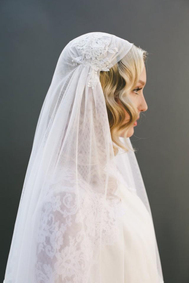 Eyelash Lace Veil, Juliet Cap Veil, Ivory Alencon Lace Veil, English