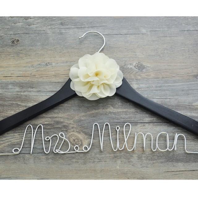 Personalized Wedding Hanger With Flower Custom Wedding Name Hanger Personalized Bridal Hanger 6046