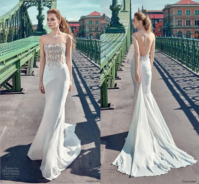 New Sexy See Through Galia Lahav Mermaid Wedding Dresses Crystal Beads Chiffon Illusion Sheer 2660