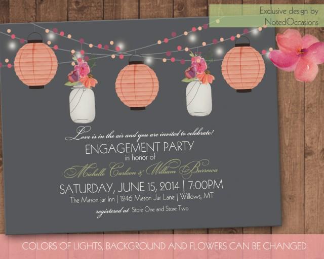 Mason Jar & Paper Lanterns Engagement Party Invite, Bridal Shower