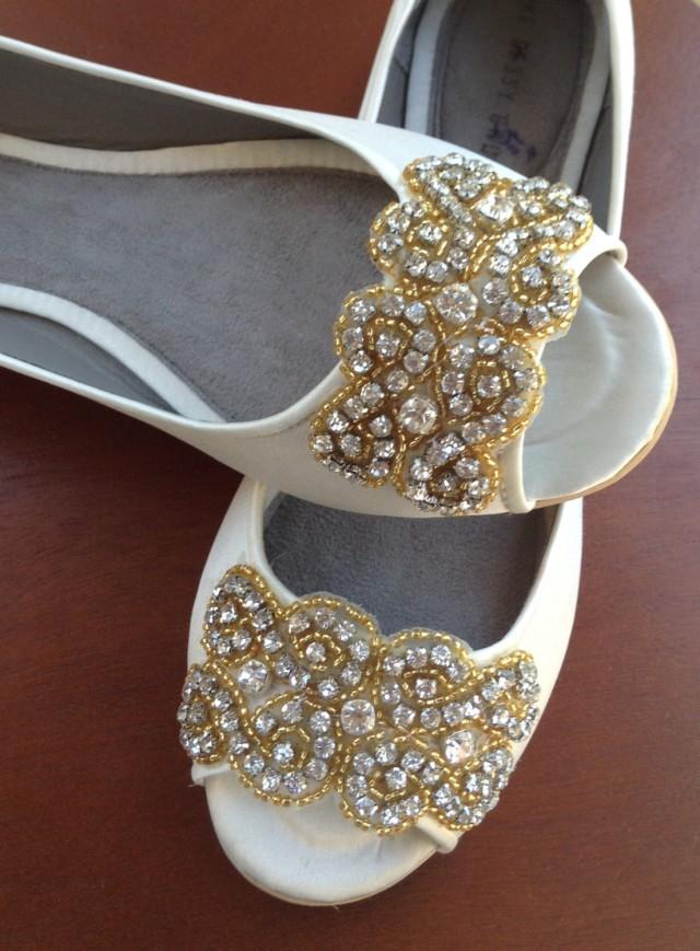 gold flat peep toe shoes
